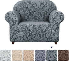 Sofa Slipcover 1-Piece Jacquard Damask Couch Cover,Armchair,Grayish Gree
