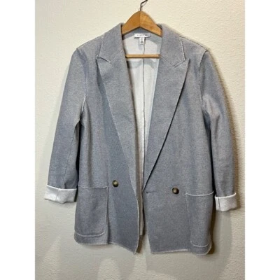 Topshop Blazer Mujer Talla 4 Gris Doble Botonadura Largo Informal Mezcla Algodón Foto 1 de 4
