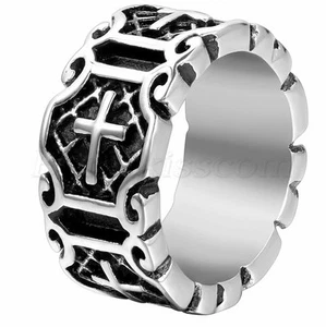 Punk Rock Vintage Edelstahl Ring Herren Kreuz Charm Gothic Band Gr. 7-12 - Bild 1 von 4