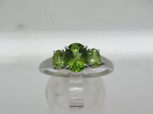 NWOT QVC Sterling Silver .925 Oval Three Stone Green Peridot Ring Size 11.25 - Picture 1 of 11
