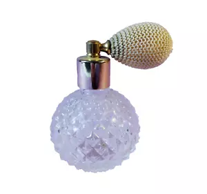 Perfume Atomizer Bottle Vintage Clear Cut Glass Gold Top 3.5 Inch Beauty Vanity - Picture 1 of 5