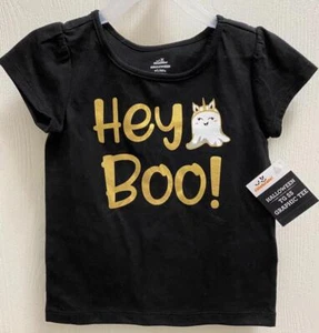 Halloween UNICORNIO Bebé Niña Camiseta Blusa ¡HEY BOO! Negro + Dorado 12 Meses Nuevo con Etiquetas - Imagen 1 de 3