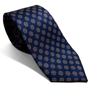 Navy Blue Geometric Printed Silk Tie (Handmade) - Picture 1 of 4