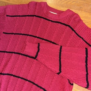 Vintage American Weekend großer Herrenpullover mit Zopfmuster weinrot marine gestreift 90er - Bild 1 von 6