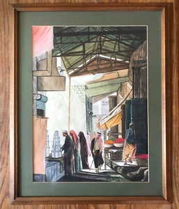 Saudi Arabia Original Watercolor Painting Riyadh Souk Scene by EJaz 1977 Aramco - Picture 1 of 7