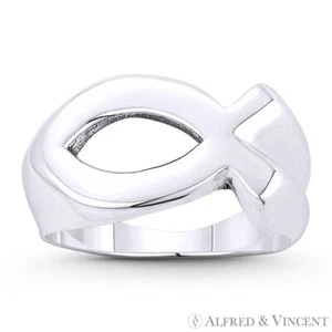 Ichthus Ichthys Fish Jesus Symbol .925 Sterling Silver Catholic Right-Hand Ring - Picture 1 of 1