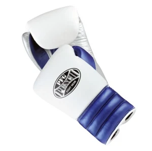 Boxing Training Sparring lace-up glove made of cowhide leather White & Blue - Picture 1 of 3