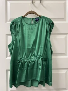 Scoop Green Faux Silk Waist Cinch Sleeveless Career Party Tank Top L 12-14 NWT - Picture 1 of 14