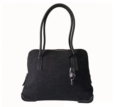 Prada Vintage Black wool & calf leather tote - Image 1 of 4