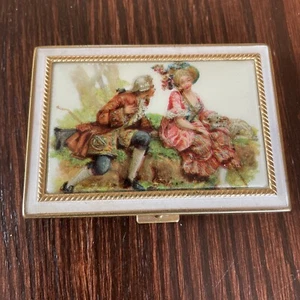 VINTAGE REX FIFTH AVE  COMPACT  CASE  VICTORIAN SCENE  Enamel  LID - Picture 1 of 6