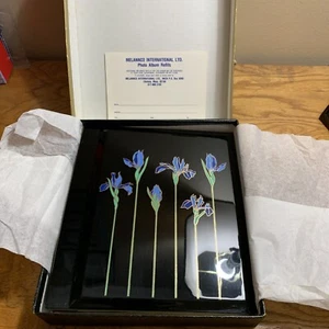 Vintage Otagiri Japan Lacquerware Photo Album Blue Iris Floral & Black NEW - Picture 1 of 10