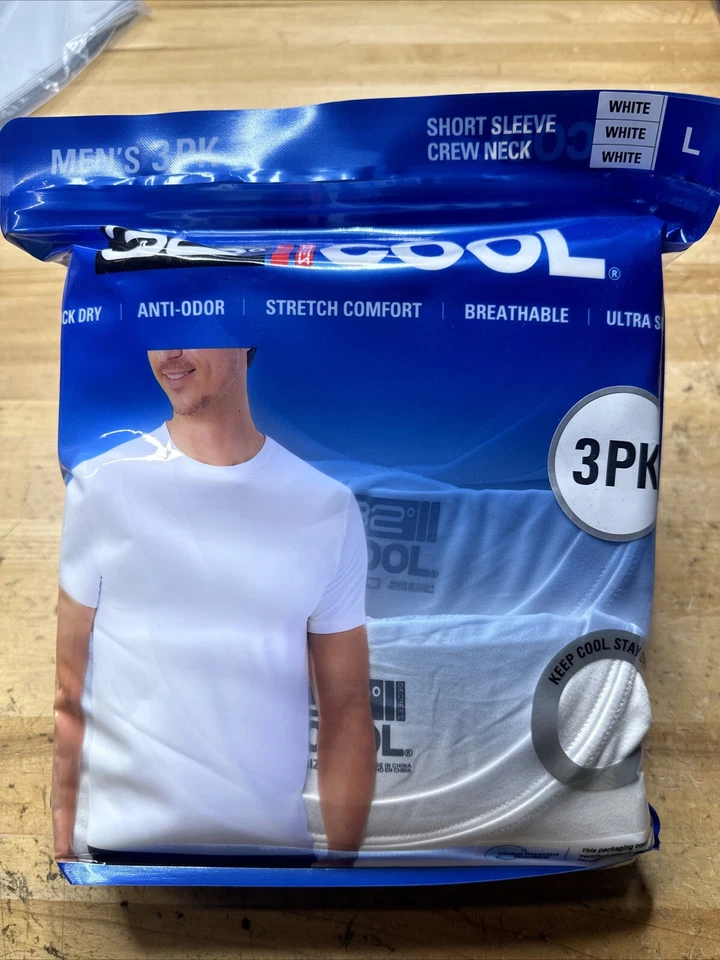 32 Degrees Men's Cool Tee 3-pack White Crew Neck T Shirt Size L