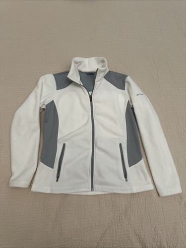 OFF WHITE Giacca pile Columbia donna colore bianco sporco e grigio full zip tasche grandi