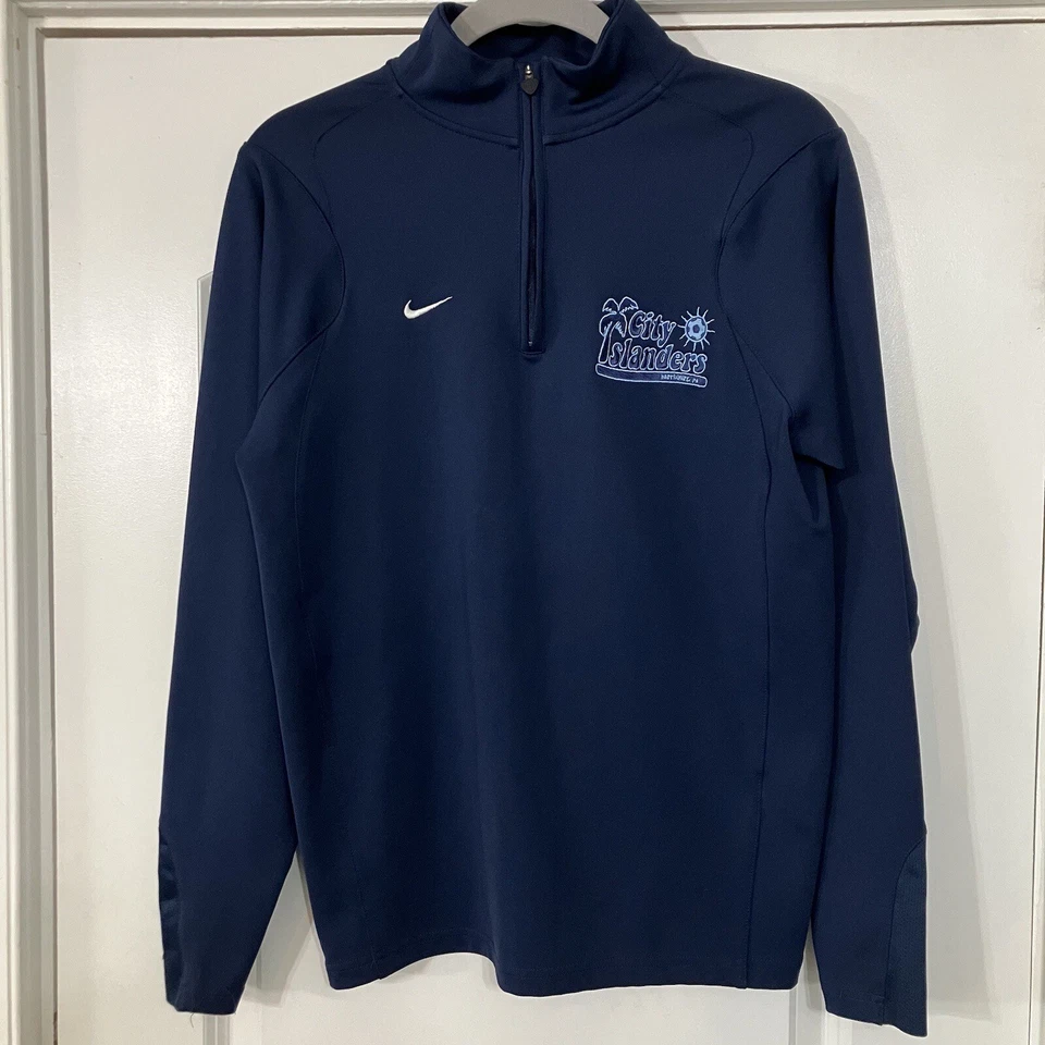 HARRISBURG CITY ISLANDERS Nike DriFit 1/4 拉链套衫 S 码 USL Pro MSL 蓝色 — 第 1/4 张图片