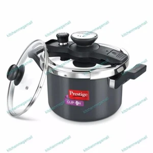 Prestige Clip Aluminium Pressure Cooker with Glass Lid 5 Litres, 2-Pieces Black - Picture 1 of 6