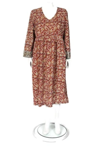 MARKETPLACE Floral Woodblock Print Embroidered Red Long Sleeve Dress sz 1W /652 - Picture 1 of 7