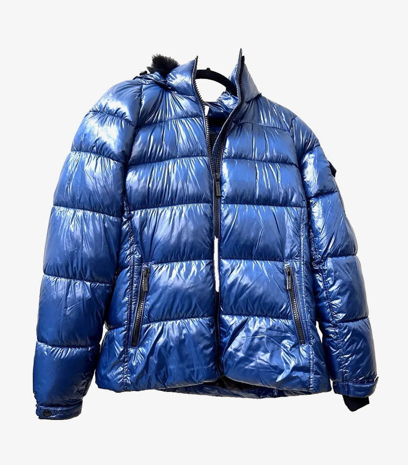 Abrigo acolchado MICHAEL KORS para mujer talla grande azul con ribete de piel sintética chaqueta con capucha Foto 1 de 4