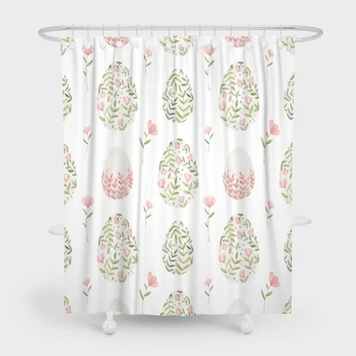 Juego de Cortina de Ducha 72x72" Huevo de Pascua Acuarela Flor con 12 Ganchos Primavera Foto 1 de 4