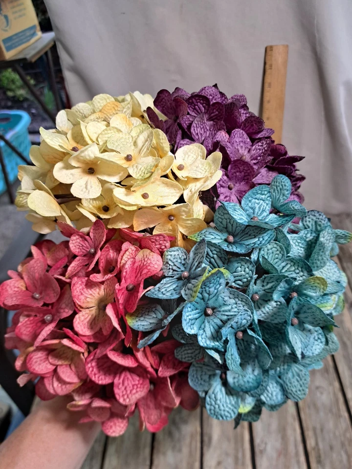 Artificial Hydrangea Flowers 4 Bundles Purple, Pink, Teal & Yellow #4797L473 - Image 1 of 4