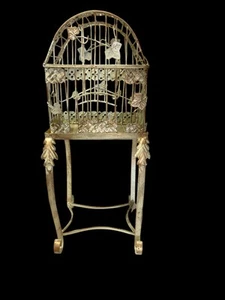 Jaula para pájaros de metal hoja de oro crudo de colección con base de mesa 2 piezas "24"" de alto envío y devolución gratis" - Imagen 1 de 17