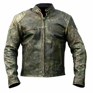 Herren Antik Vintage Distressed Schwarz Retro Motor Biker Echt Leder Jacke - Bild 1 von 3