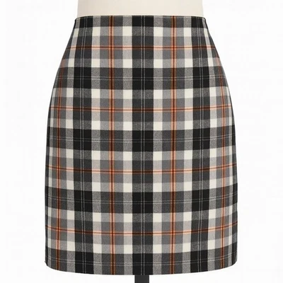 Falda a Cuadros de Lana JG Hook 8P Negra Gris Naranja Cuadros Clásica Preppy Estilo Otoño Foto 1 de 4