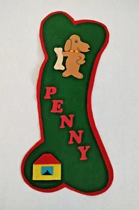 Vintage Handmade Felt For Pet Christmas Stocking Brown Dog PENNY Bone Shaped MC - Picture 1 of 9