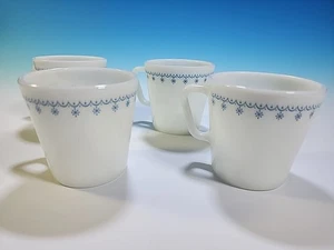 Pyrex Blue Snowflake Garland Mugs Set Of 4 Coffee Cups D Handles Vintage - Picture 1 of 6