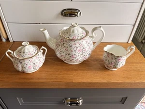 Royal Albert Rose Confetti 3Piece Tea Set Teapot Milk JugSugar Bowl - 1st New - Picture 1 of 5