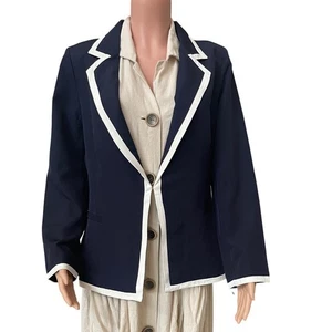 JM Studio John Meyer Navy White Trim Blazer L NWT Nautical Career Classic $139 - Picture 1 of 11