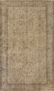 Vintage Beige/ Green Floral Traditional Turkish Anatolian Hand-made Rug 5'x9' - Picture 1 of 12