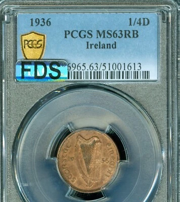 1936 IRELAND FARTHING PCGS MS63 RB  MAC FDS OR 1ST DIE STRIKE . - Image 1 of 2