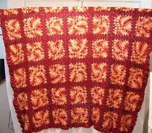 Vintage Throw Hand Made Crochet Blanket Afghan Burgundy/Pink/White 74x56 - Picture 1 of 2