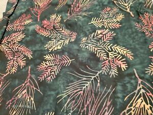 Vintage Sewing Fabric 1/3ydX45" Cotton Hand Dyed Batik Pine Bough green Rainbow