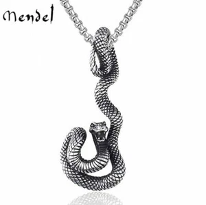 MENDEL Stainless Steel Cool Mens Zodiac Serpent Cobra Snake Pendant Necklace Men - Picture 1 of 6