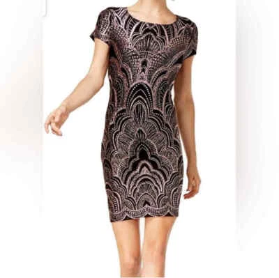 NWT Rose Gold Sparkle Bodycon Mini Dress Black Medium Jump Apparel Women - Image 1 of 4