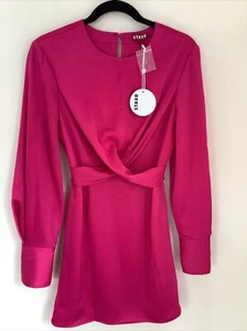 Staud S Mini Cross hill Dress Pink Open Back Long Sleeve Twist New - Picture 1 of 11