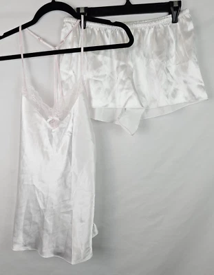 Linea Donatella Womens Pajamas Small White Pink Lace Camisole Shorts Lingerie - Image 1 of 4