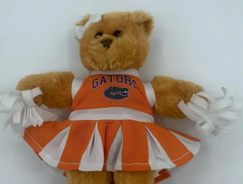 FLORIDA GATORS 8.5” Stuffed Animal Bear Plush Doll Cheerleader Dress & Pom Pom Cover