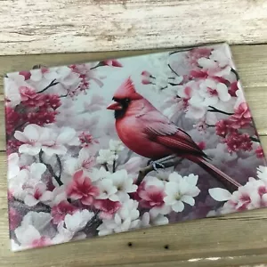 Male Cardinal and Flowers Glass Cutting Board - Picture 1 of 12