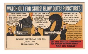 GOODRICH TIRE 1940's ADVERTISING CARD BEGGS RETREADING CO GREENSBURG PA  - Picture 1 of 2