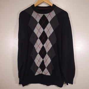 David Taylor Men's XL Black & Gray Argyle Knit Pullover Sweater 100% Cotton - Picture 1 of 6