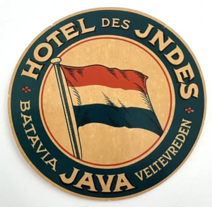 Original Rare Vintage Luggage Label HOTEL DES JNDES Batavia JAVA Veltevreden - Picture 1 of 2
