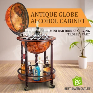 Antique Globe Alcohol Cabinet Mini Bar Rack Drinks Wine Storage Serving Trolley - Picture 1 of 7