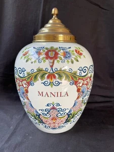Antique DELFT Holland large polychrome tobacco jar. Marked bottom - Picture 1 of 10