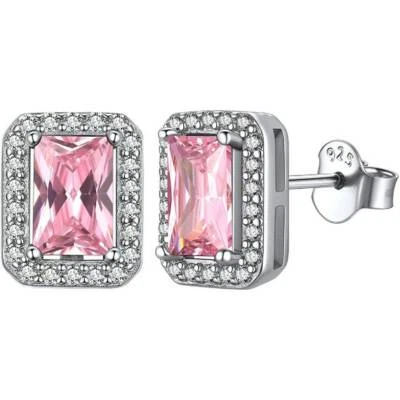 WHITE GOLD FINISH Created Diamond Emerald-Cut Tourmaline Earrings + Gift Box   — 第 1/2 张图片