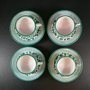 Juego de 4 tazas y platillos de cerámica italiana Deruta pollo verde Italia Volpi - Imagen 1 de 10