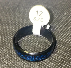 Mens Black Tungsten Carbide Blue Sparkle Comfort Fit Wedding Band Ring Size 12 - Picture 1 of 5