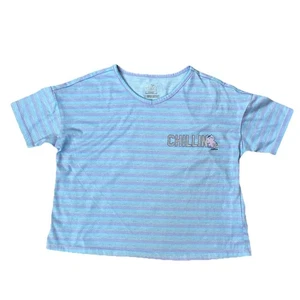 Justice For Girls T Shirt Size 6 Purple Blue Grey Stripe Chillin Cute Graphic - Picture 1 of 5