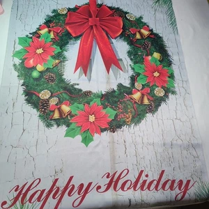 Frohe Feiertage Kranz Haus Flagge 28 x 40 Zoll doppelseitig außen Winter - Bild 1 von 6